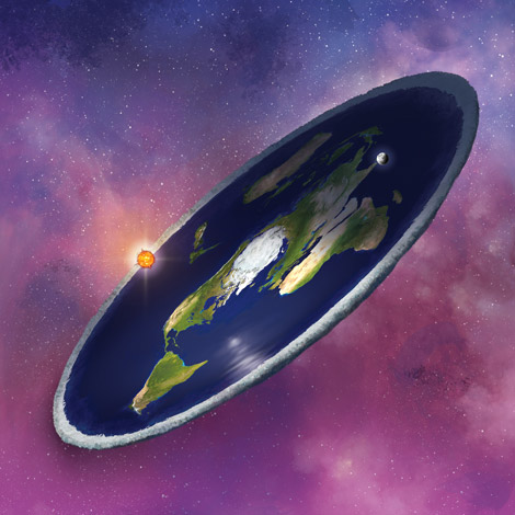 Flat Earth illustration by Daniel Loxton Sun and Moon shown larger than imagined by Flat Earthers