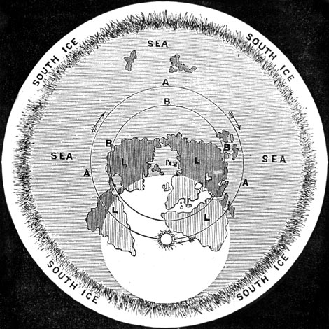 Flat Earth map from Samuel Birley Rowbothams book Zetetic Astronomy 1865