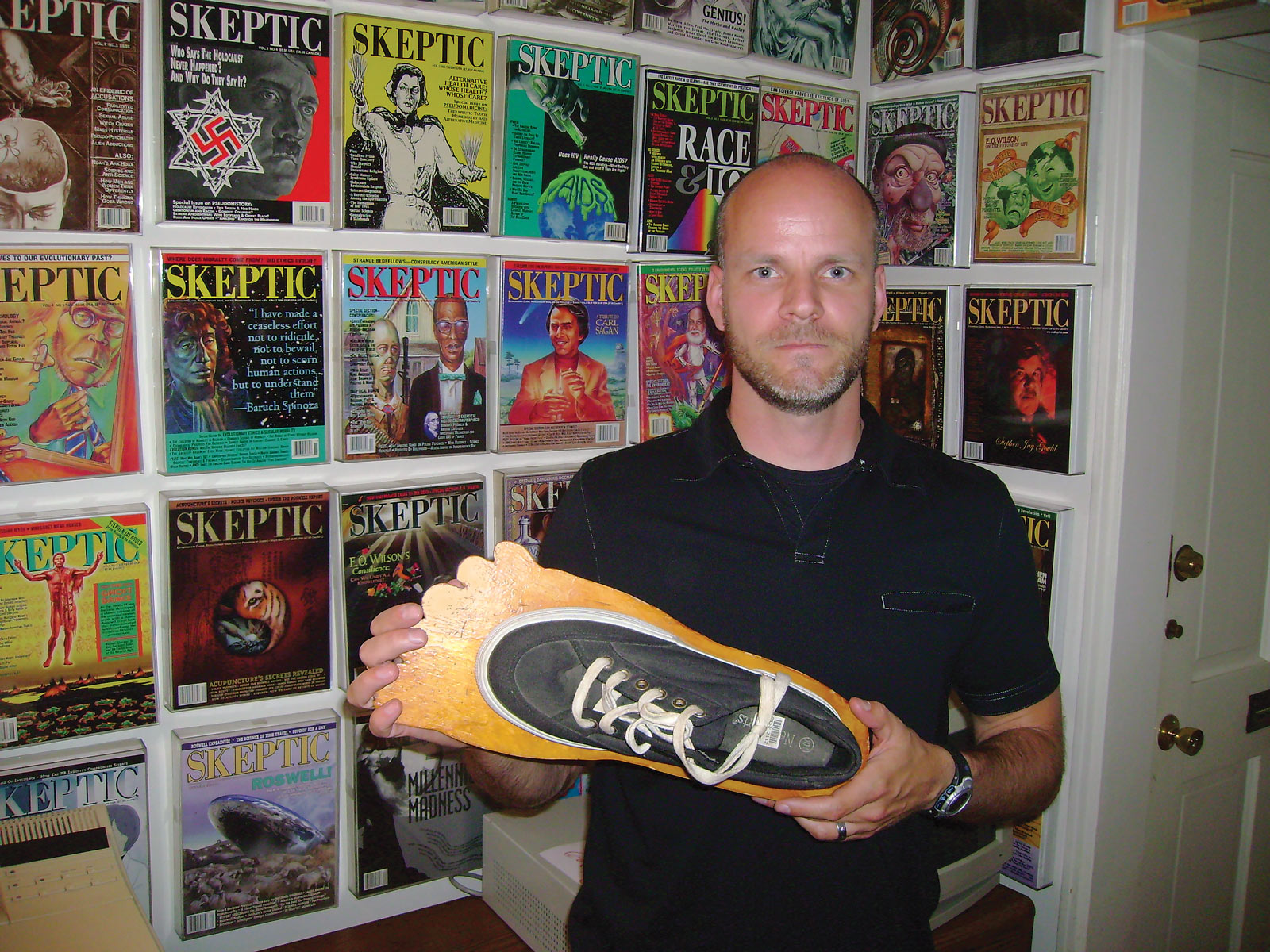 Kevin Miller holding our Big Foot fake-tracks shoe